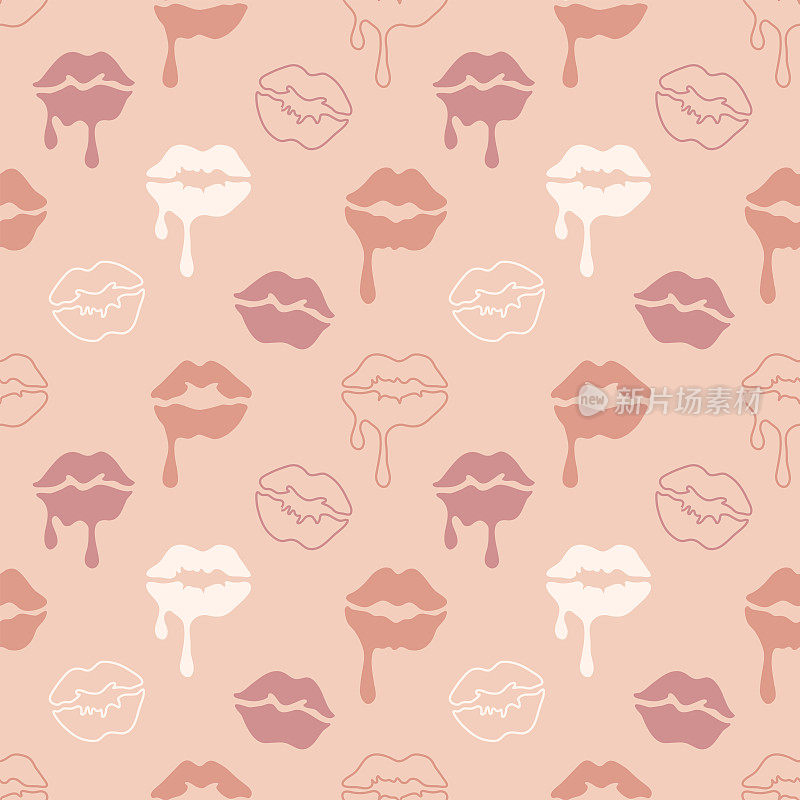 Melting lips seamless pattern in nude colors
